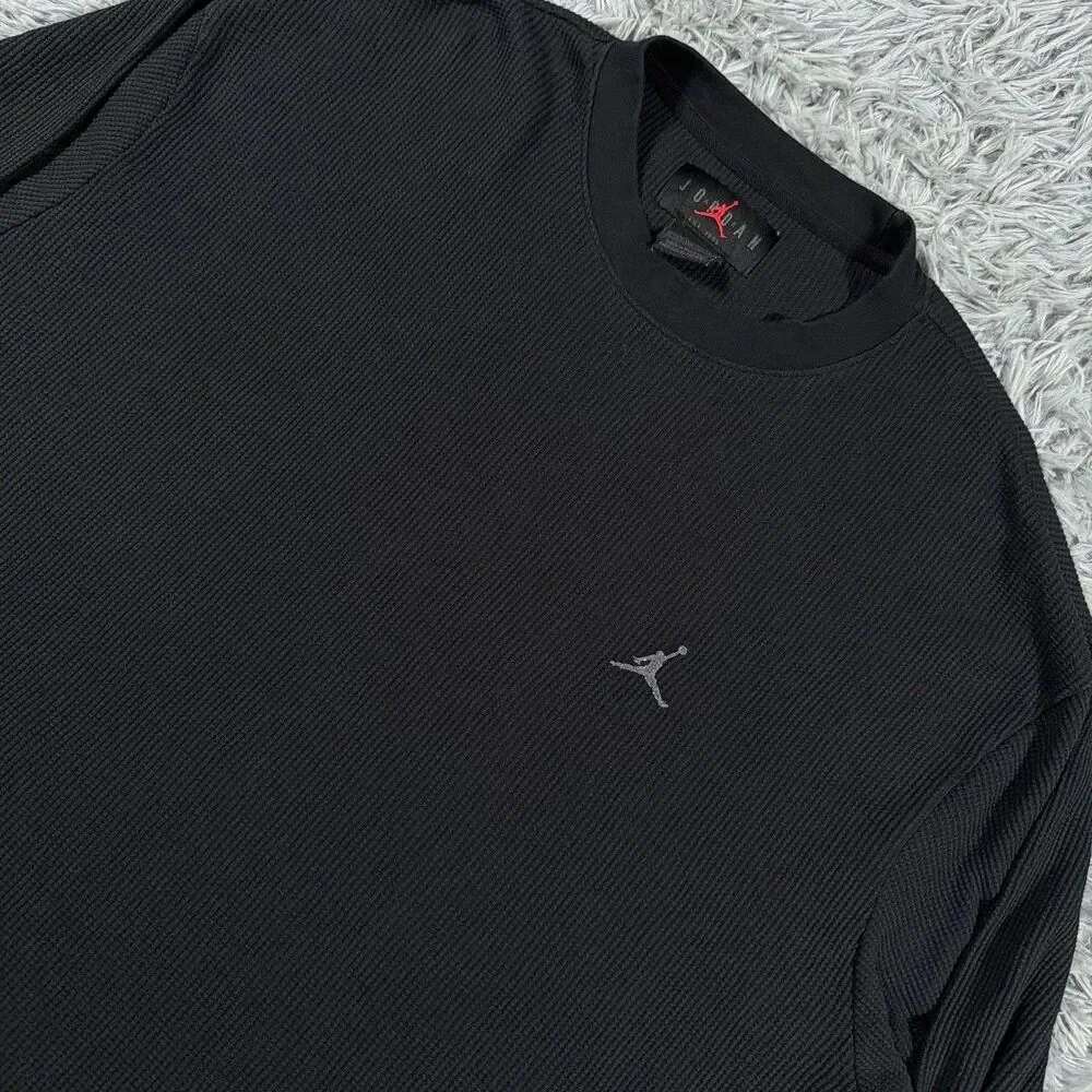 Jordan Shirt Extra Large Tall Black Waffle Knit Thermal Long Sleeve Jumpman Mens
